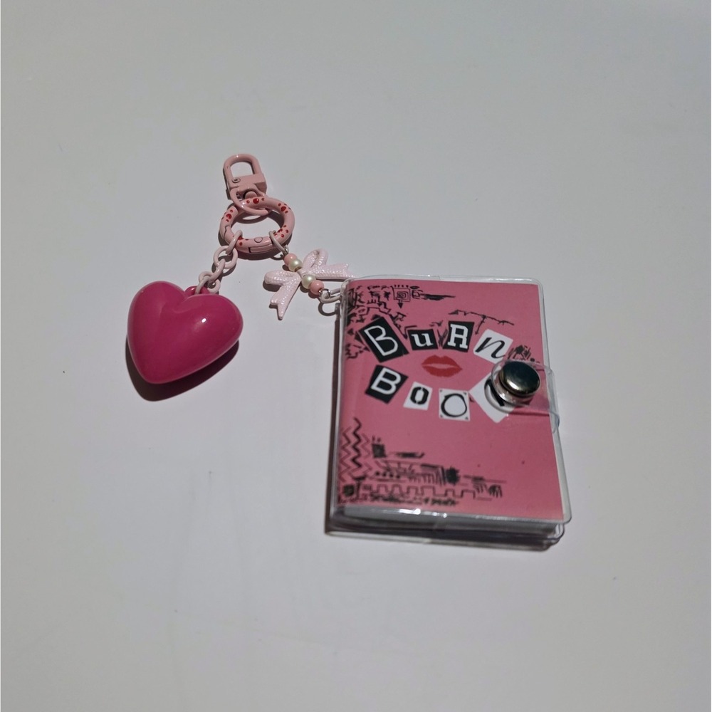 Mean Girls Burn Book Keychain Mini Notebook w/ paper.  Pink Heart Keychain NEW